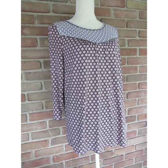 Boden Natasha Jersey Top Womens Size 8 Star Print 3/4 Sleeve Crewneck Stretch - Picture 3 of 16